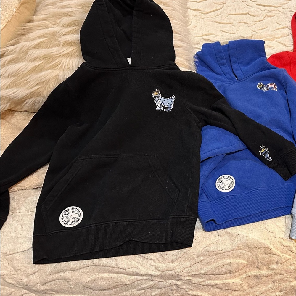 2 Cozy Black Hoodie with Embroidered Dog Design back and red . Youth small .